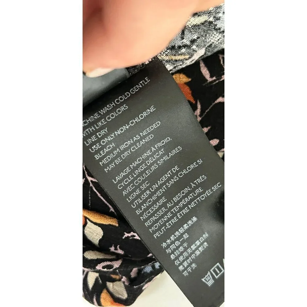 Maeve Black Floral Print Long Sleeve Mini Dress Size Med